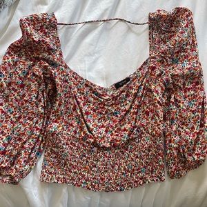 AFRM floral 3/4 balloon sleeve shirred top